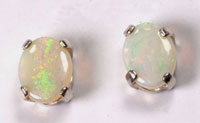 Sterling silver earring studs with a solid crystal opal